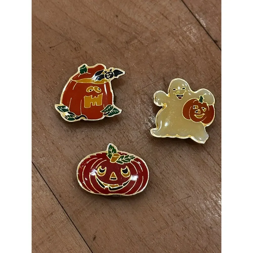 Vintage Halloween Enamel Jack-o’-lantern Ghost Pumpkin Button Covers